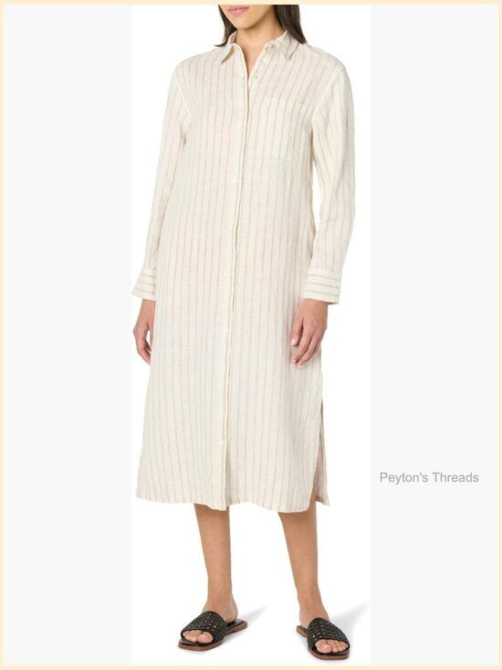 Dresses & Skirts - Relaxed Linen Midi Shirt Dress - Long Sleeve Button Front